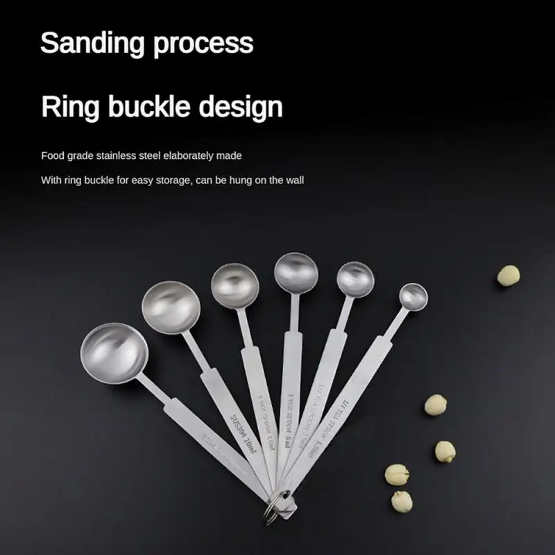 Kitchen Measuring Spoon Set 2.5/3.75/5/7.5/10ML Long Handle Stainless Steel Thicken Blending Coffee Powdered Milk Tablespoon