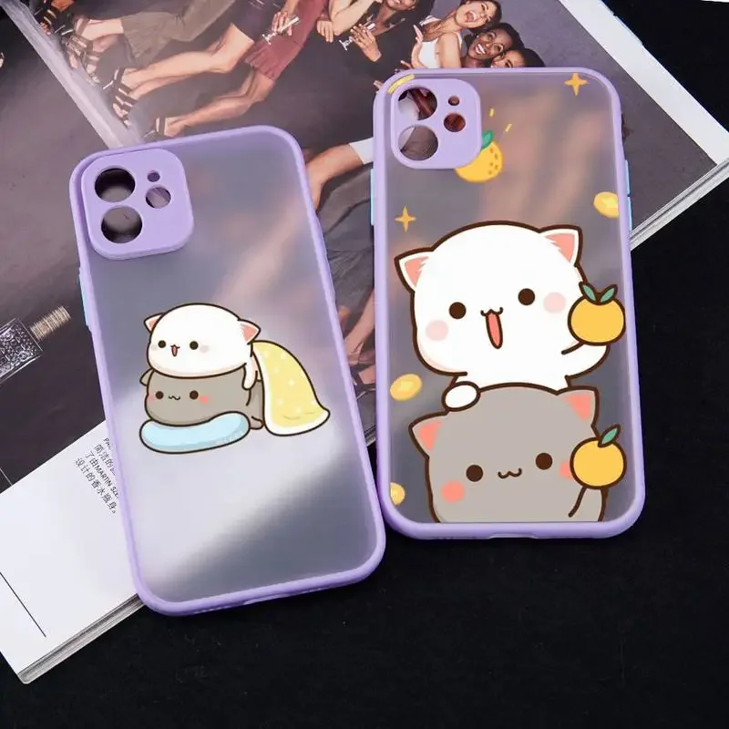Cartoon Peach Mochi Cat Shockproof Phone Case Cover