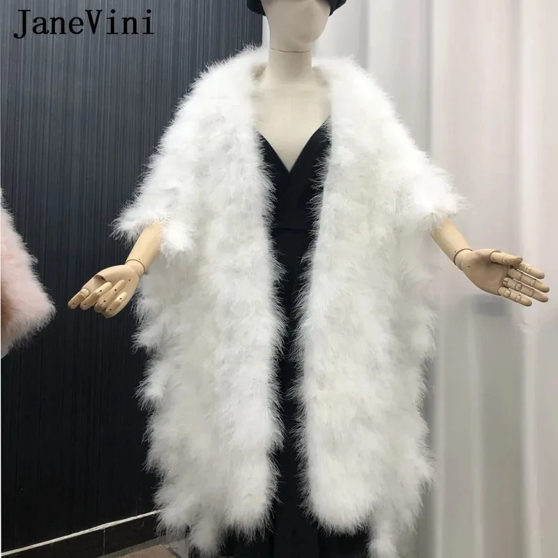 

JaneVini Luxury Ostrich Feathers Plus Size White Bridal Shawl Wrap Faux Fur Coat Women Winter Shrug Cloak Wedding Cape for Bride