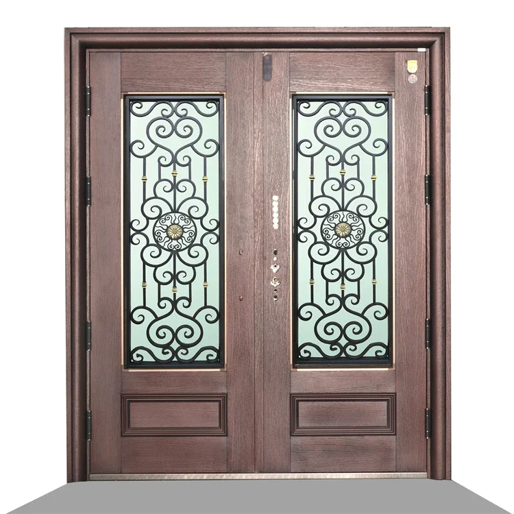 Deluxe Double Opening Fine Carving Aluminum Wood Armored Aluminum Door Entrance Security Door 6
