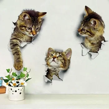 3D Cute Cat Self-adhesive Removable Wallpaper for Children's Living Room Bedroom Background Wall Bathroom Sticker