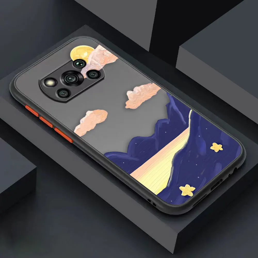 thumbnail image 1 of Matte Case for Xiaomi POCO X4 X3 X2 M4 M3 M2 F4 F3 GT F2 C40 PRO 4G 5G A3 MIX4 CIVI Case Funda Art hand-Painted Mountain Scenery, 1 of 5