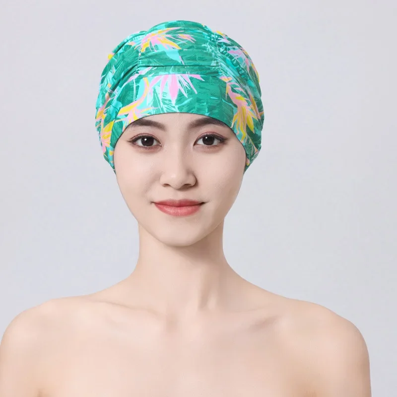 Colorful Printed Long Hair Swimming Cap Women's Beach Waterproof Swim Hat Elastic Print Design for Adult Hair Accessory