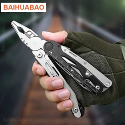 BAIHUABAO Multifunctional Pliers Folding Multitool Knife Saw Outdoor Camping EDC Equipment with Detachable Scissors Hand Tools