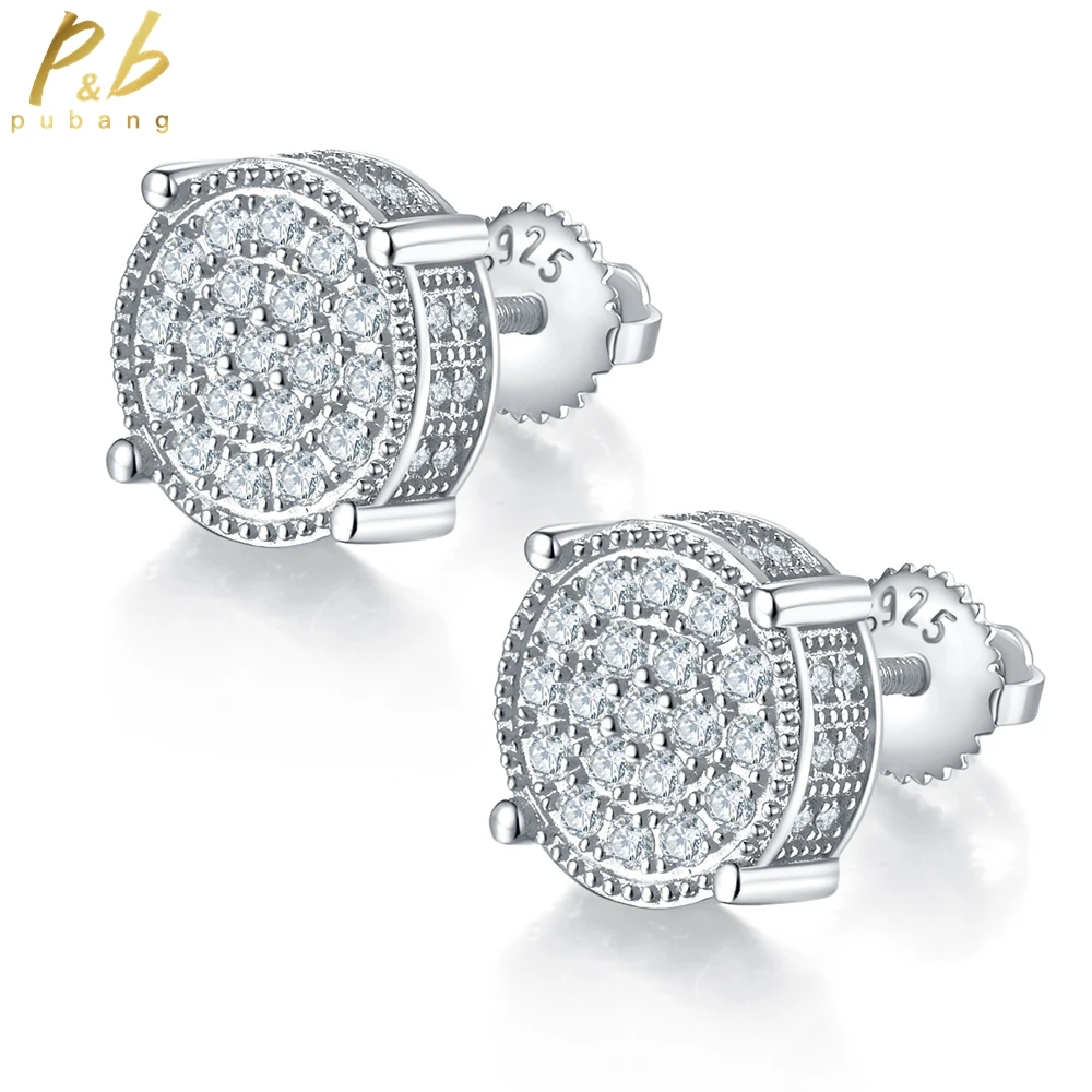 

PuBang Fine Jewelry Solid 925 Sterling Silver GRA D Moissanite Diamond Stud Earrings for Men Party Engagement Gift Drop Shipping