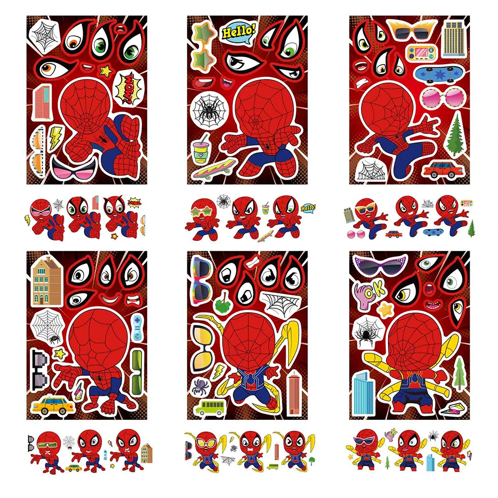 

6/12sheets Disney The Avengers Spiderman Puzzle Stickers Make A Face Decals Children Jigsaw Education Sticker for Kawaii Kid Toy