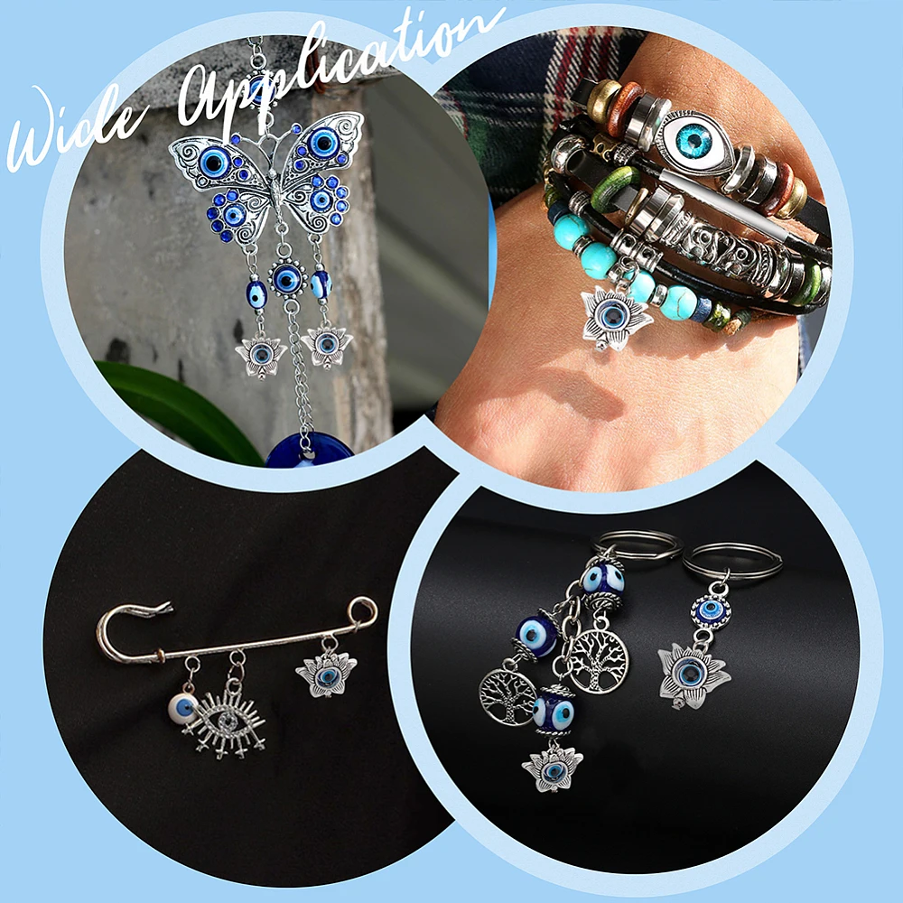 Evil Eye Flower Charms with Blue Evil Eye Resin Beads 30pcs 5