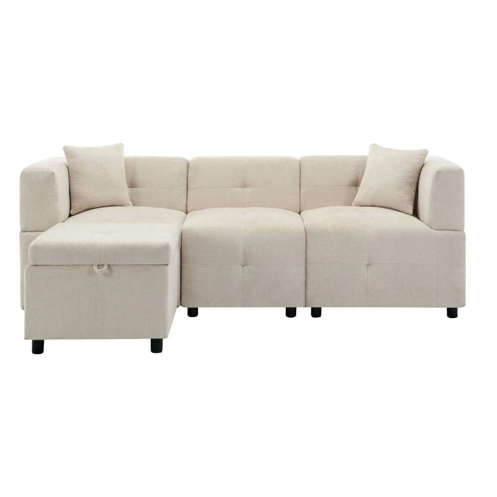 3-Sitzer-Sofa, mit Stauraum, L-förmiges Ecksofa mit abnehmbarem Fußhocker und 2 Kissen, geeignet für Wohnzimmer, Büro – Detail 12