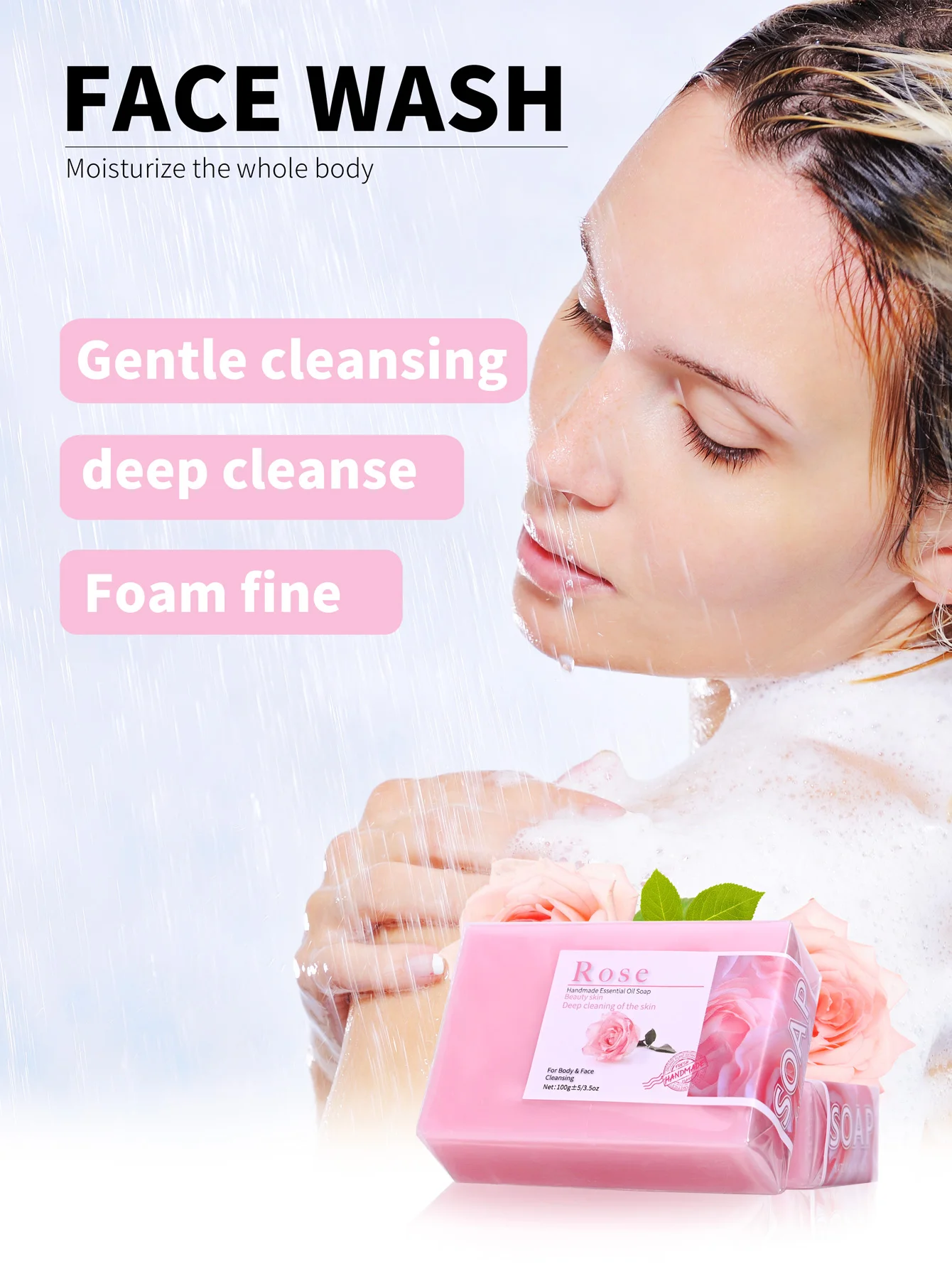 Description Picture 6 of itemHandmade 100g Rose Essential Oil Soap Olive Oil Infused for Skin Basic Cleaning Features