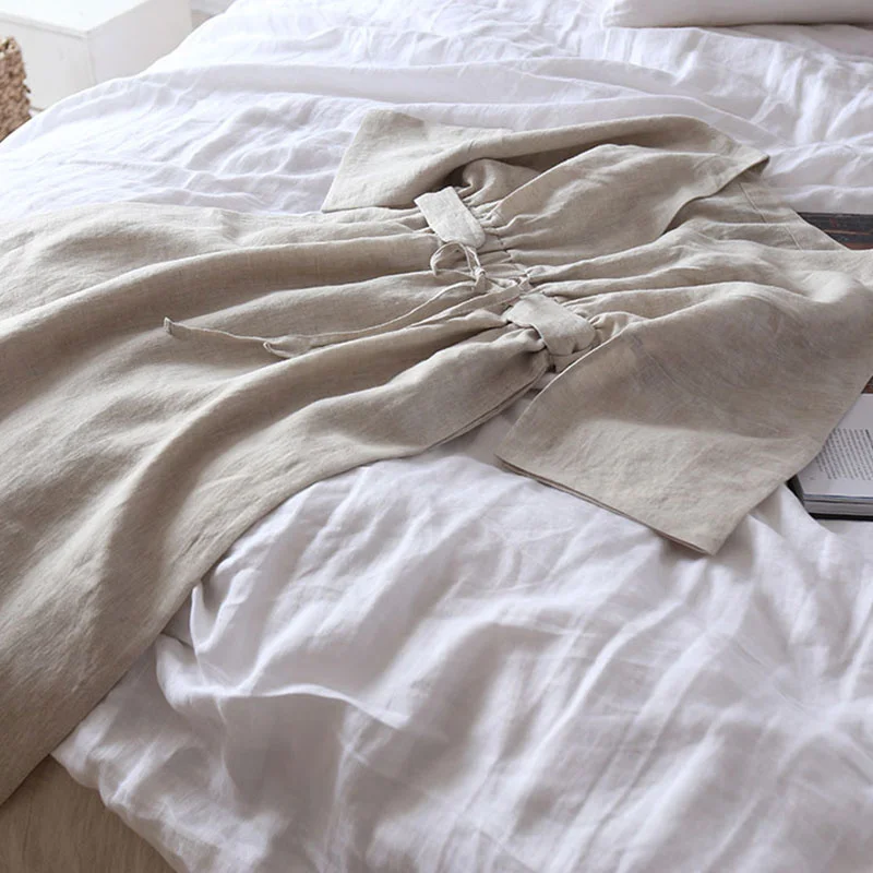 

French lazy minority design sense of rain and dew hemp plain linen pure linen can be worn outside nightdress loose