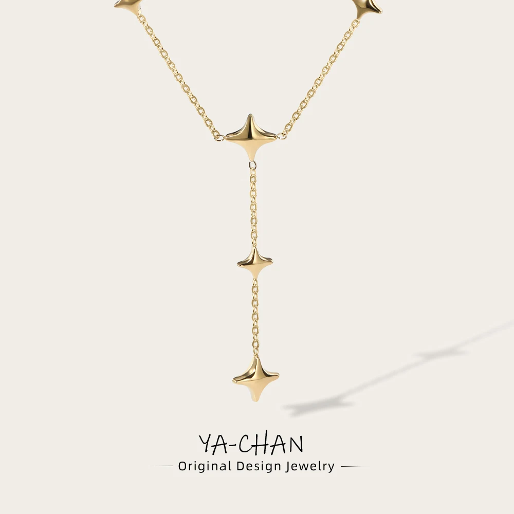

YACHAN Stainless Steel Chain Necklace for Woman 18K Gold Plated Chains stars Pendant Necklaces 2023 Trendy Jewelry Gift
