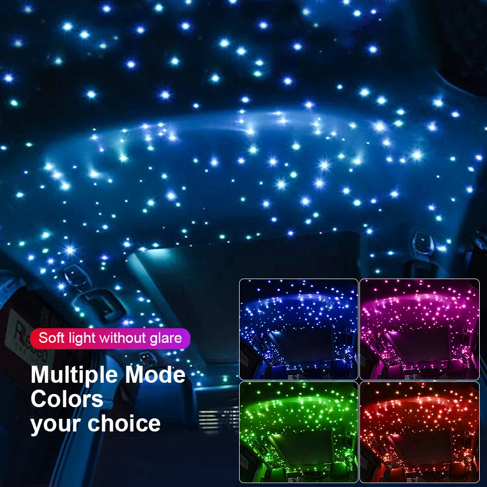 자동차 LED 주변 별이 빛나는 하늘 조명, RGB 네온 블루투스 광섬유, 천장 별 분위기 램프, 실내 장식 조명, 12V, 16W