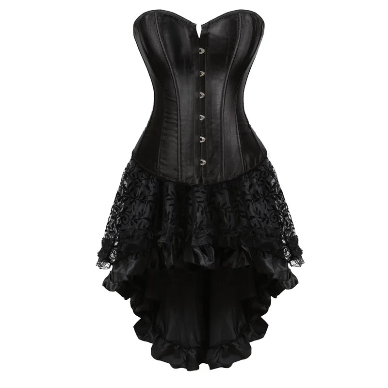 Sapubonva Corset Dress Overbust Corsets and Bustiers Skirts Set Party Burlesque Plus Size Black Sexy Gothic Victorian Corsetto