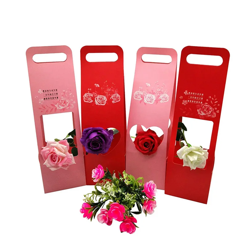 

4Pcs Waterproof Portable Hollow Hand Carry Kraft Paper Flower Box Holiday Bouquet Box DIY Flower Packaging Material