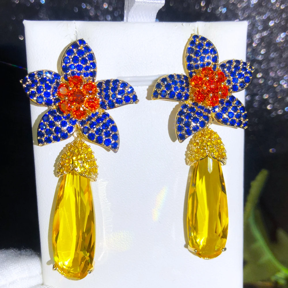 Missvikki Luxury Flower Clear Drop Earrings Trendy Cubic Zircon Indian Earrings for women Wedding Engagement Party JEWELRY GIFT