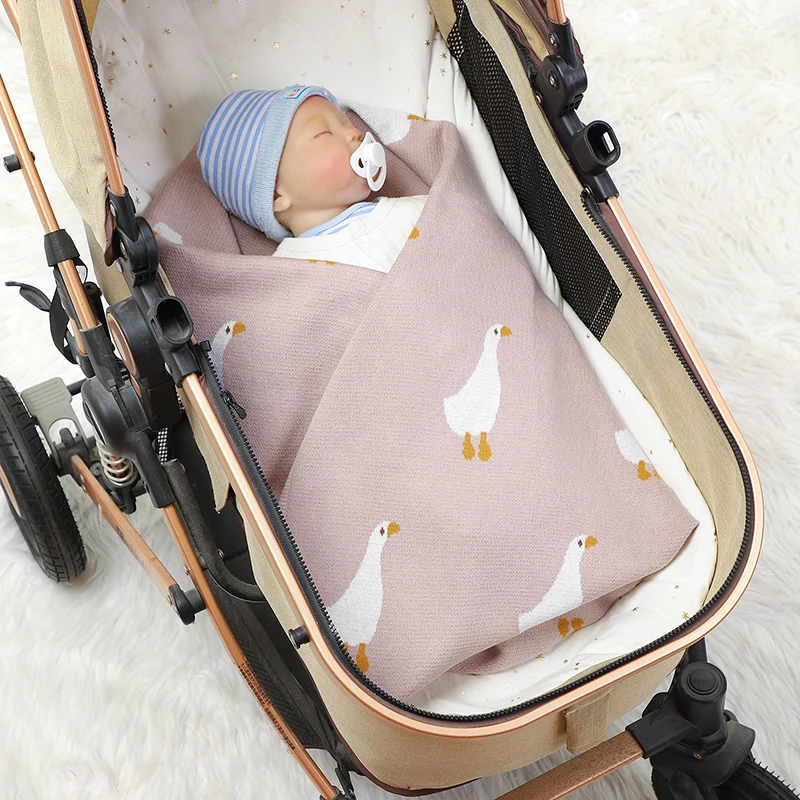 Baby Blanket Cotton Newborn Knit Infant Girl Boy Bedding Quilt 100*80CM Super Soft Toddler Stroller Swaddling Cute Cartoon Goose