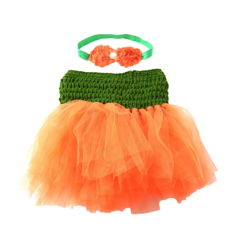 

Newborn Photoshooting Set Orange Skirt Flower Headband Photo Props Baby Photo Costume Infant Photography Suit 2PCS