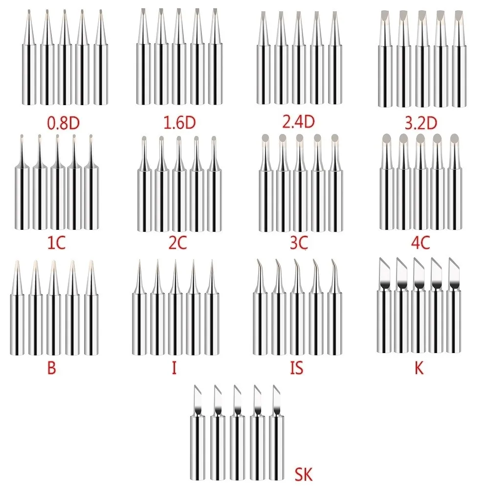 5Pcs 900M-T Soldering Iron Tips IS/I/B/K/SK/2.4D/3.2D/1C/2C/3C/4C Lead-Free Welding Tips Head