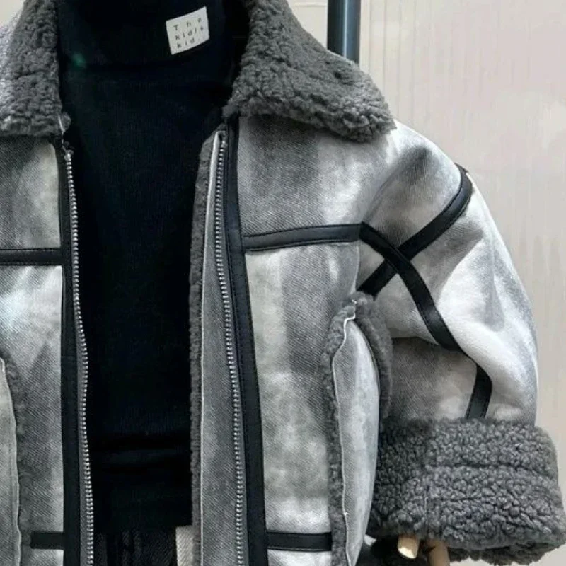 Korean Winter Boys Coat Kid Velvet Thick Motorcycle Uniform British Style Keep Warm Children Clothing for Boy 2-10Y Jacket