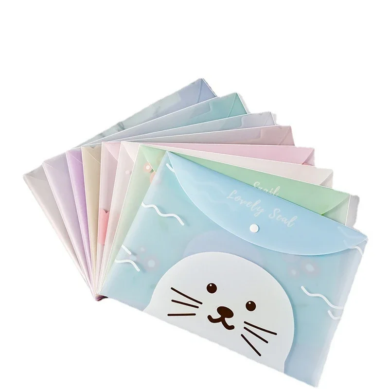 4PCS Office New File Bag A4 Cartoon Transparent Snap Bag Student Stationery PP Cute Information Bag