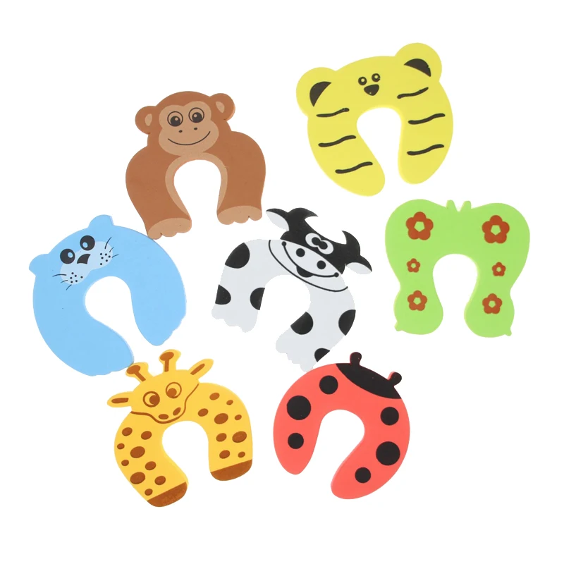 

5Pcs Cartoon Animals Door Handle Protector Stopper Drawers Cupboard Safety Lock Clamp Finger Pinch Guard Children Security Tools