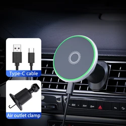 Magnetic Wireless Car Charger Phone Mount with Aluminum Alloy Design (Silver)