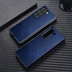 Luxurious Vintage Leather Protective Case for Samsung Galaxy Z Fold 6 (Dark blue)