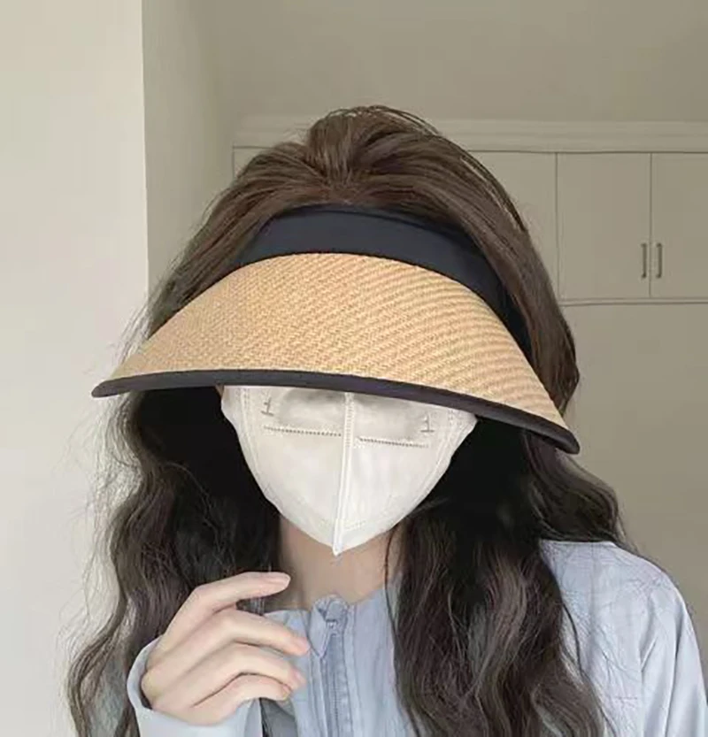 Fashionable Women's Straw Sun Visor Hat For Summer Beach Holidays_voghion.com