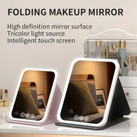 3Color Light Portable Foldable Magnifying Vanity Mirror Rechargeable LED Makeup Mirror with Touch Control For Travel Home Office