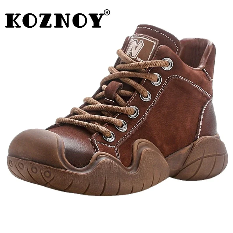 

Koznoy 3cm Retro Cow Suede Genuine Leather Fashion Autumn British Loafer Women Moccasins Soled Platform Wedge Ankle Boots Shoes