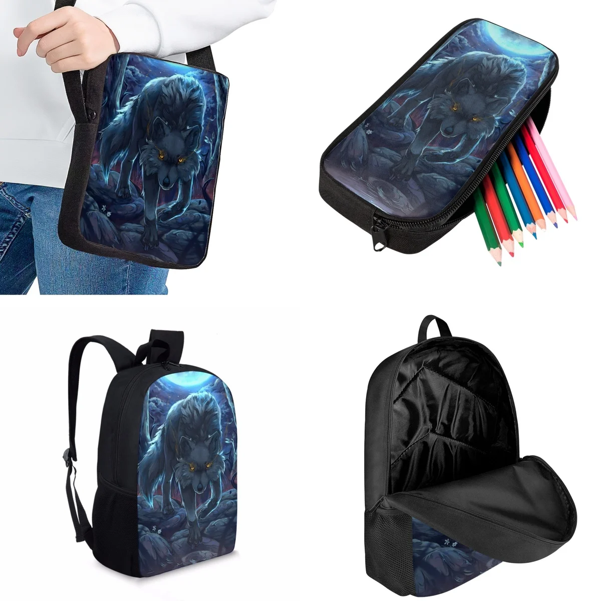 Jackherelook Animated Wolf Pattern Kids School Bag Fashion Trend Cool Boys Travel Sports Backpack High Student Book Bag Knapsack