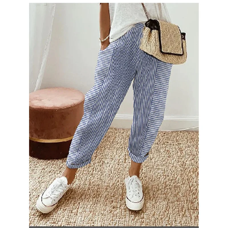 

Summer Women's Pants 2023 Fashion Versatile Comfortable Casual Autumn New Female Jacquard Stripe Panel Design Loose Trousers