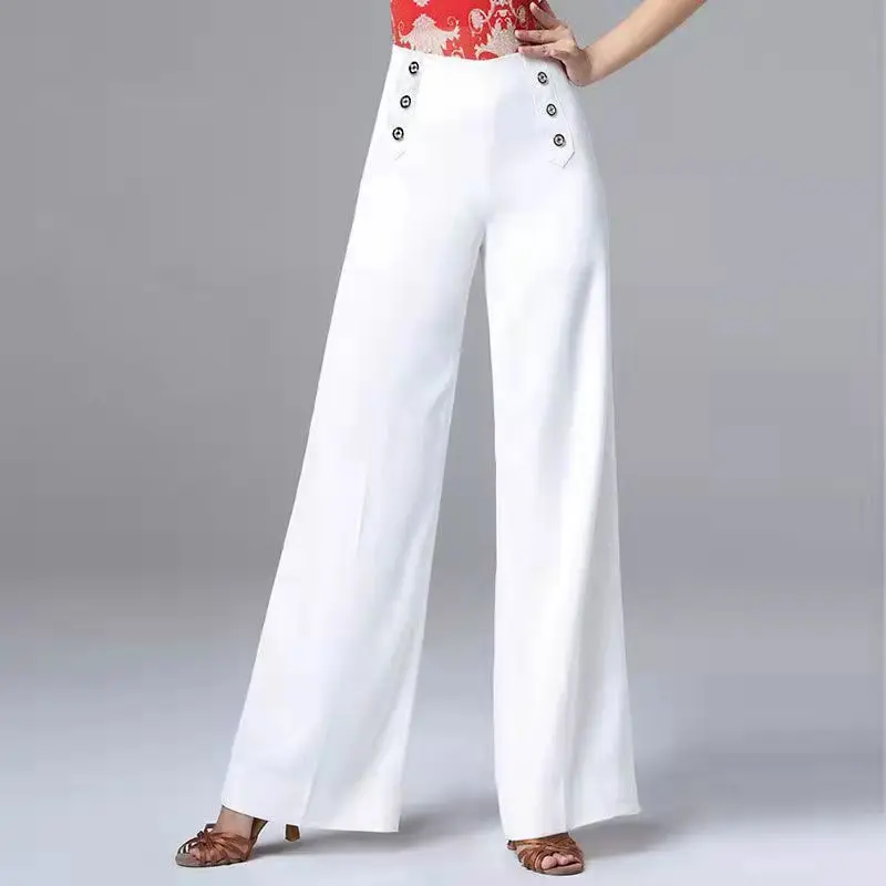 Spring and Autumn Women's Button Solid Dance Modern High Waist Latin National Standard Practice Fashion Casual Elegant Pants