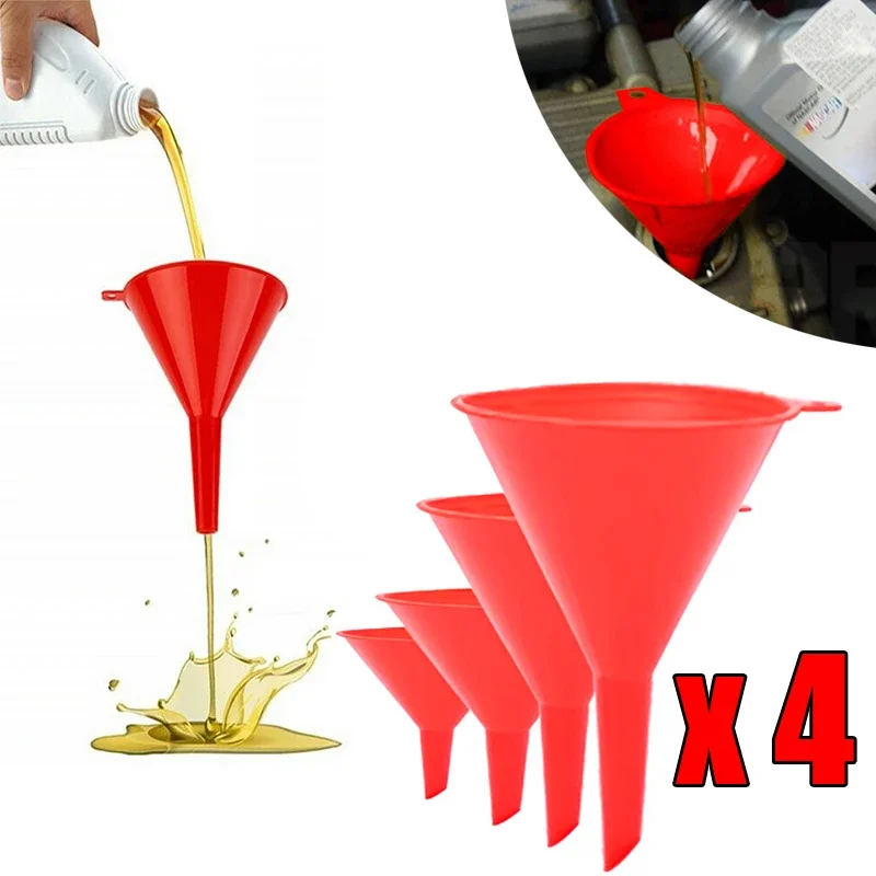 4Pcs Plastic Car Refueling Funnels Engine Gasoline Funnel Universal Car Motorcycle Oil Filling Equipment Tools Auto Accessories