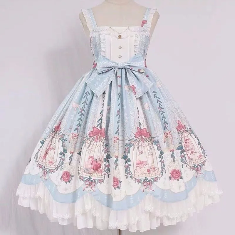 

Lolita dress sweet Lolita cage dream bean chain pendant wave jsk dress vintage Victorian dress kawaii girl Gothic lolita