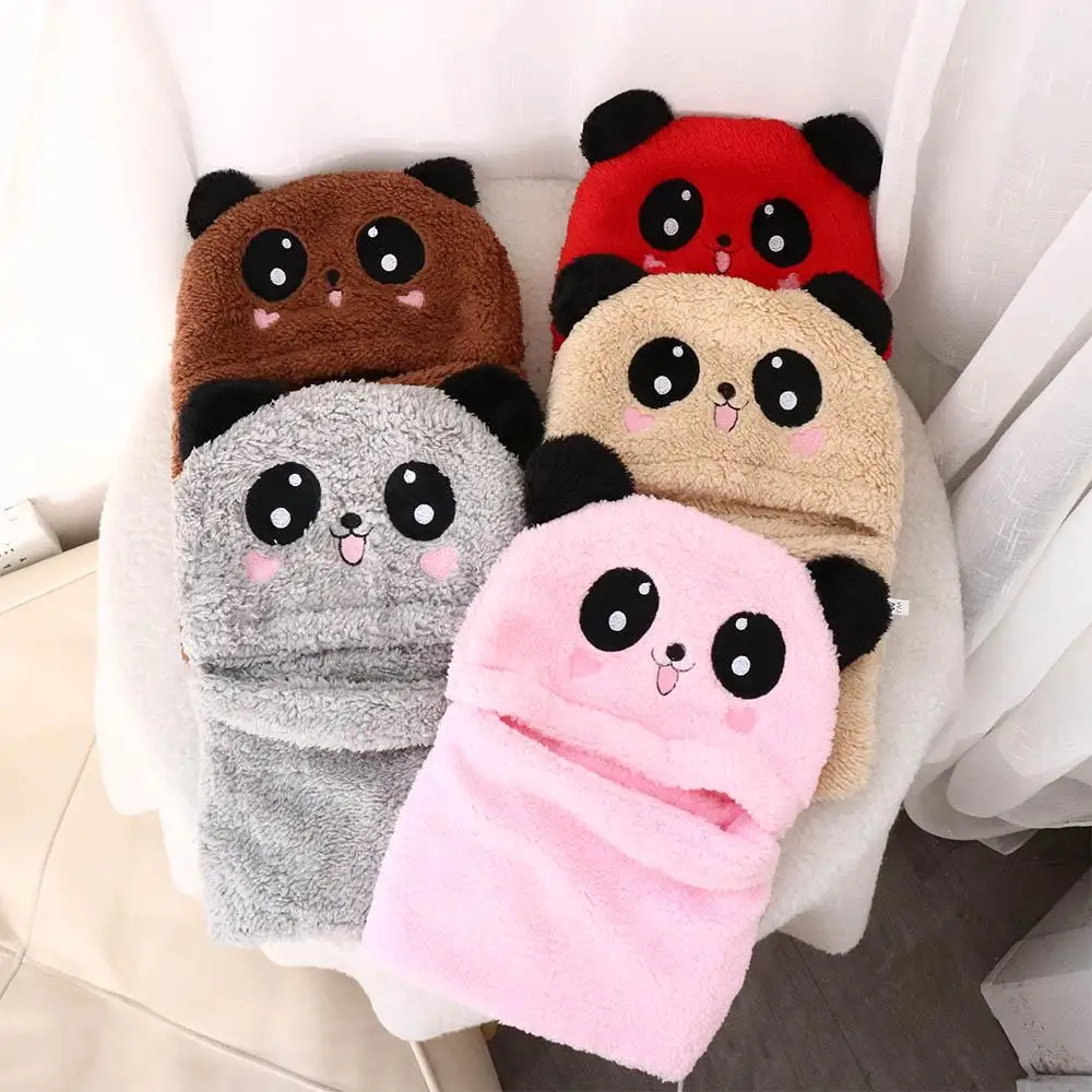 

Windproof Cashmere Inside Woolen Girls Boys With Scarf Neck Warmer Kids Caps Winter Fleece Hats Kids Bonnet Cartoon Panda Hats