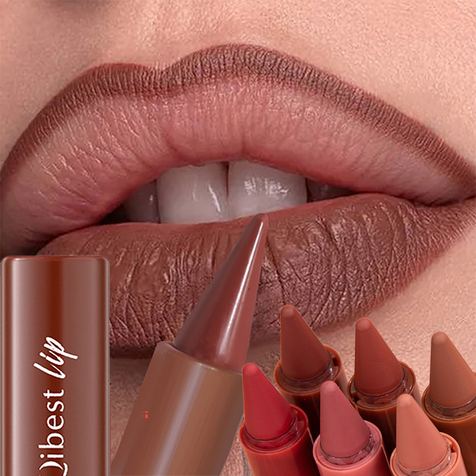 Tapered Lip Liner Pencil Set Lasting Matte Velvet Lip Contour Stick Waterproof Easy Color Lipstick Non Stick Cup Makeup Pen1/6Pc