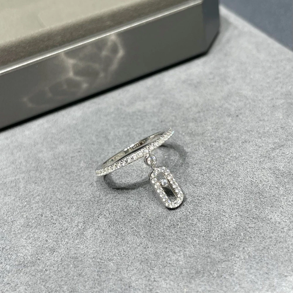 Luxury Brand Move Uno Jewelry Series Platinum Zircon Pendant Ring for Women's Engagement Gift