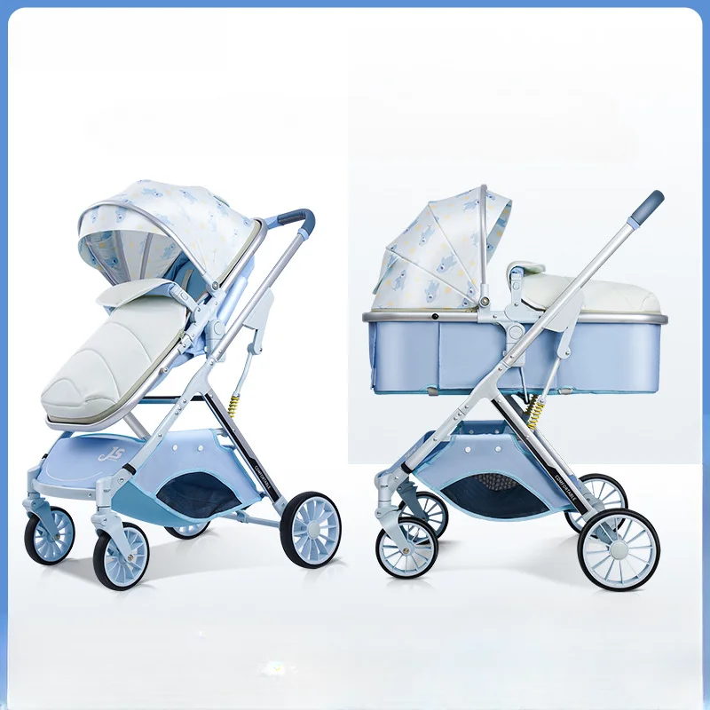 

NEW 2024 Baby Stroller Can Sit or Lie Down Folding Four Wheels Cart High View Shock Absorption Newborn Baby Stroller Blue