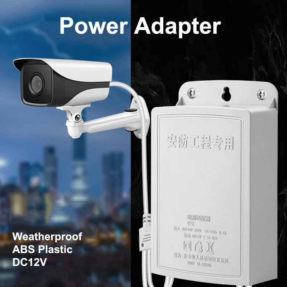 Dc 12v 2.5a ao ar livre à prova dwaterproof água cctv câmera de segurança adaptador fonte alimentação câmeras vigilância segurança montagem da câmera alimentação