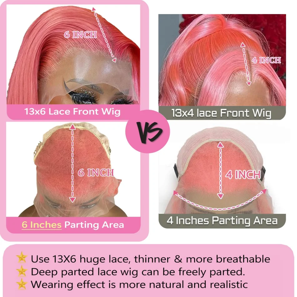 Pink Human Hair Wig Body Wave Lace Front Wig 13X6 Hd Lace Frontal Wig 250 Density Brazilian Hair 38 Inch Colored For Black Women