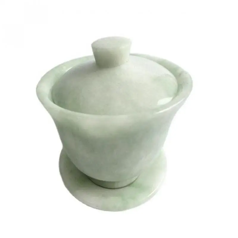 

Natural Jade Gaiwan Teacups Health Gongfu Teaware Chinese Tea Ceremony Hand Carved Jades Stone Cover Bowl Kung Fu Teasets