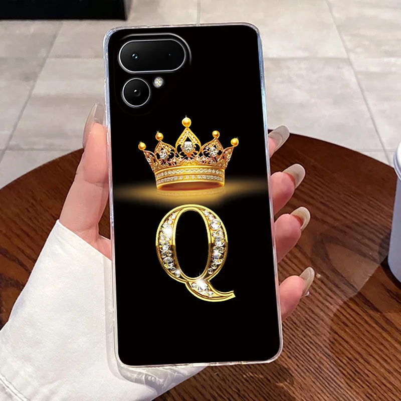 Transparent TPU Soft Phone Case with A-Z Letter Crown Pattern - Shockproof and Fashionable Design