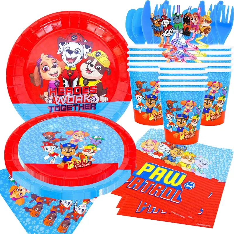 Paw Patrol Birthday Party Decoration Red Cartoon Paw Patrol Theme Stoviglie Chase Dog Balloons Cup Plate Forniture Per Feste Per Bambini