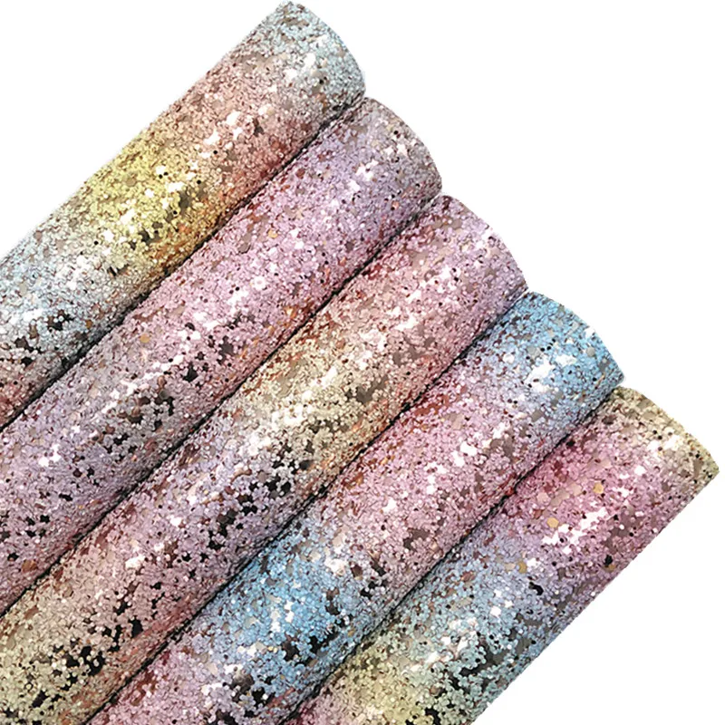 Rainbow Glitter Matt Gold Chunky Glitter Vinyl Fabric Sheet Felt
