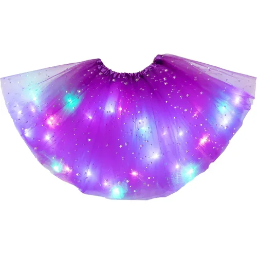 LED 빛나는 조명 소녀 얇은 명주 그물 스타 짧은 투투 스커트, 어린이 멋진 발레 댄스웨어, 파티 의상, 볼 가운, 미니 스커트 2