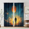 2pcs, Print Curtains 2D print with Man & Youngsters Holding Balloons Versatile Durable Polyester (without rod) Room Decor Ldeal 2