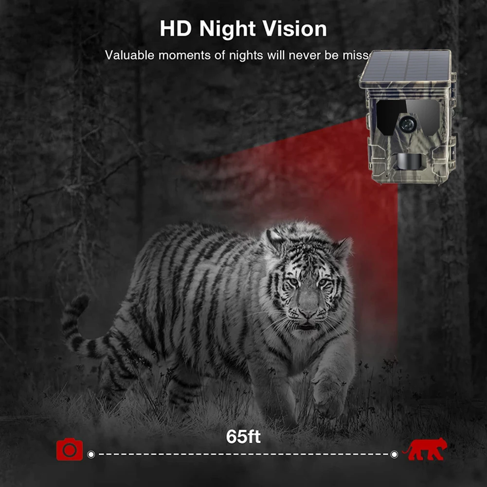 Solar Trail Camera 24MP 1080P Solar Power Hunting Camera Infrared Night Vision Wildlife Observation Video Photo Recorder