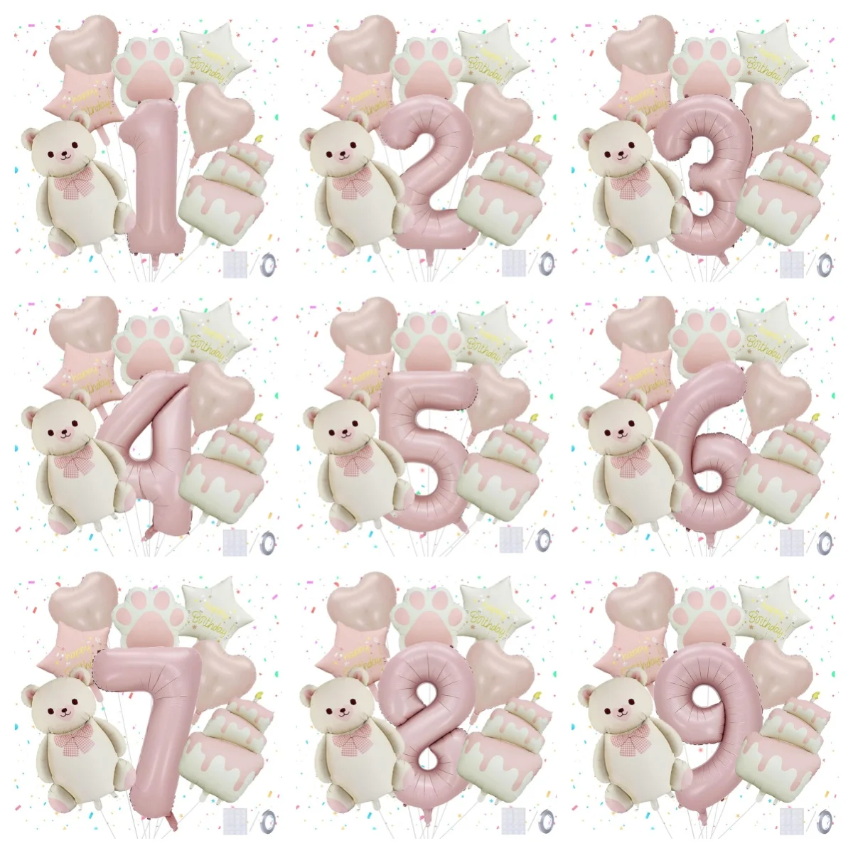 8 Stück rosa matte Bärenfolien-Themenballon für Geburtstagsparty-Dekoration, niedliches Tierbär-Thema, Event, Babyparty, Dekorationen, Geschenk