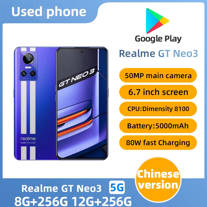 Realme GT Neo3 Android 5G Unlocked 6.7 inch 256G All Colours in Good Condition Original used phone